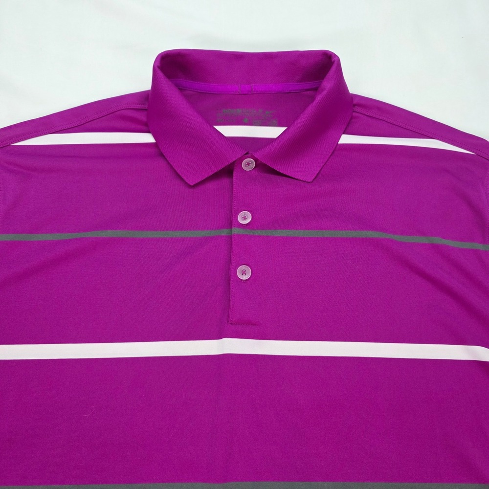 Nike Golf Dri-FIT Mens Purple Striped Short Sleeve Polo Shirt Large L